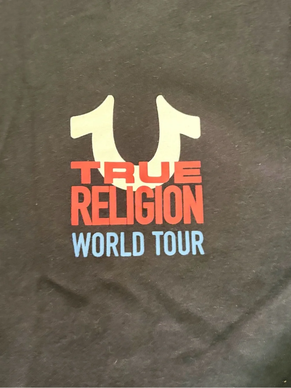 True Religion Men's Black w Red & Blue Accent 'World Tour' Logo T-Shirt Sz M NWT